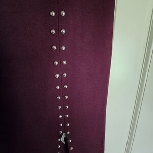 Vila Milano Burgundy knit skirt with pearl embellishments Size L